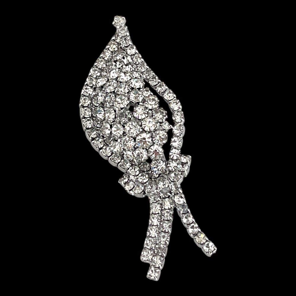 Vintage 1950s Rhinestone Brooch Silver Tone Crystal Pin Mid Century - 6D